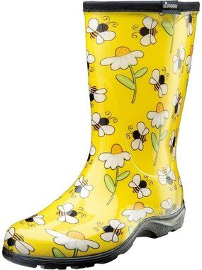 Women's Bright Yellow Waterproof Garden Rain Boots Rubber Cute Midcalf Boots
